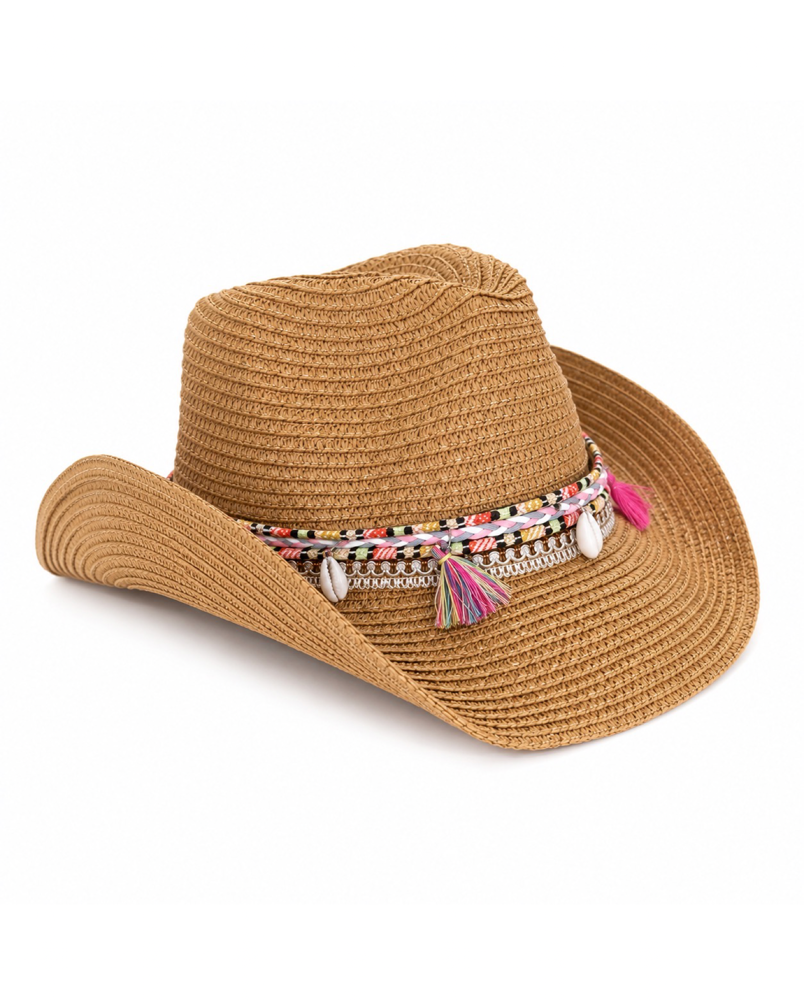 Boho Straw Cowboy Hat with Shells