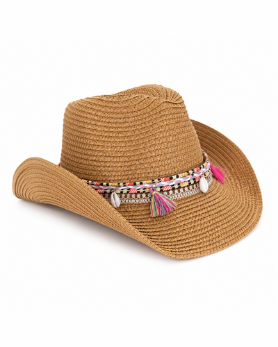 Boho Straw Cowboy Hat with Shells
