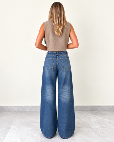 Cross Waist Wide-Leg Jeans 100% Cotton