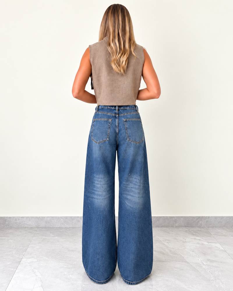 Cross Waist Wide-Leg Jeans 100% Cotton