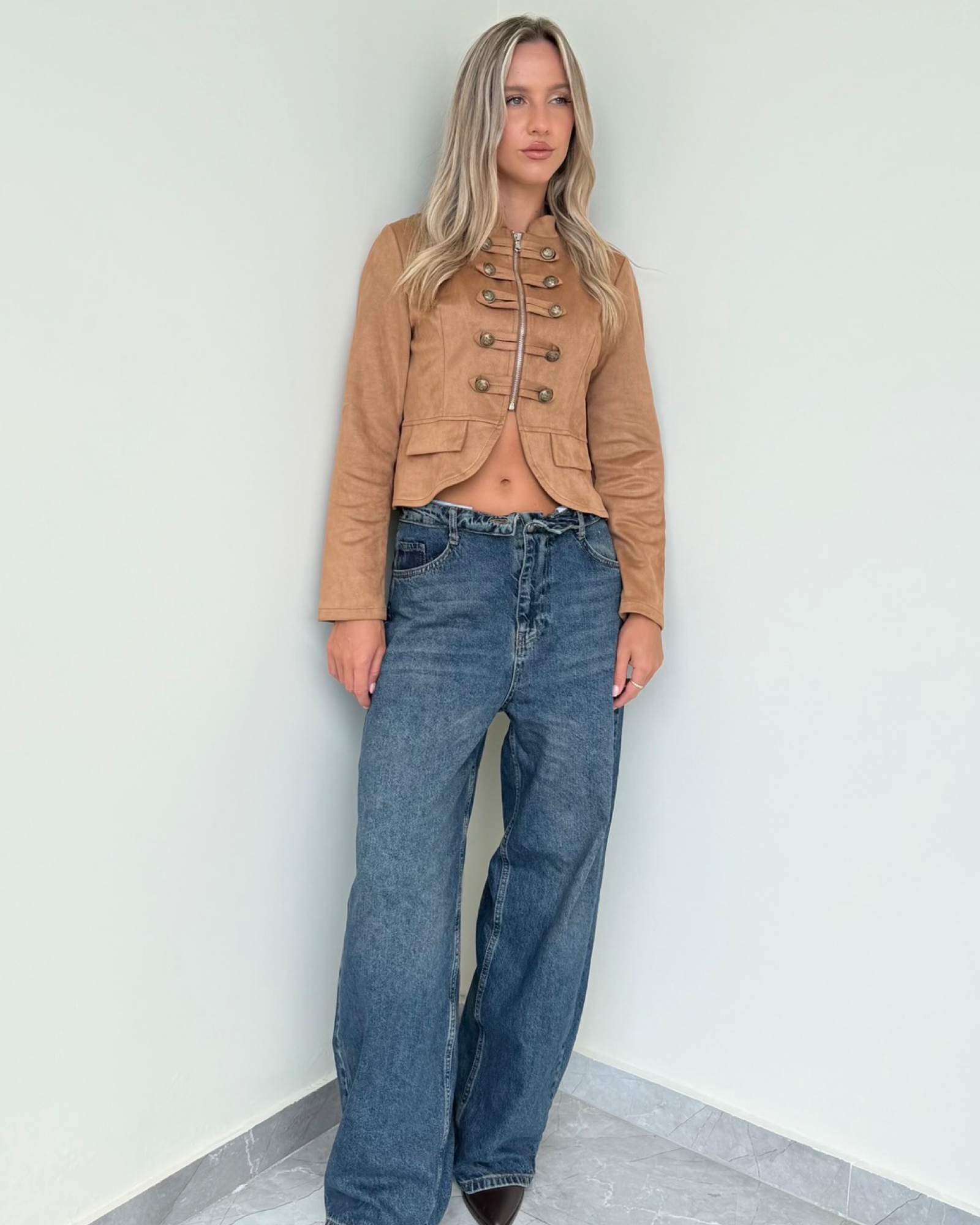 Cross Waist Wide-Leg Jeans 100% Cotton
