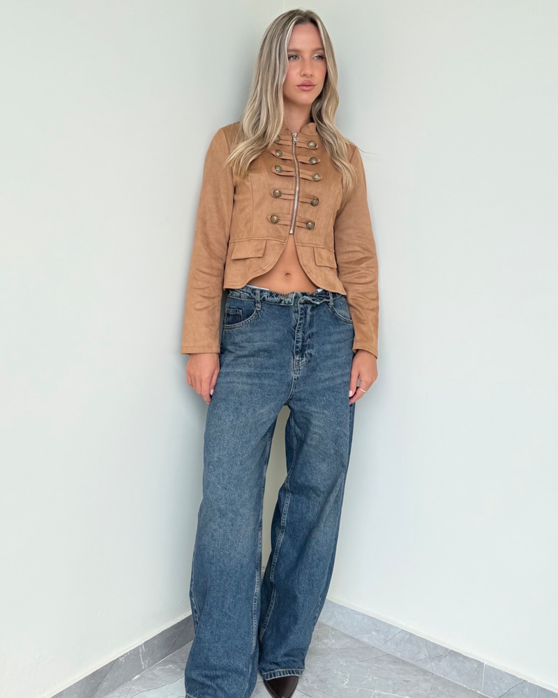 Cross Waist Wide-Leg Jeans