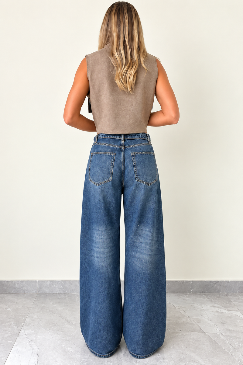 Cross Waist Wide-Leg Jeans