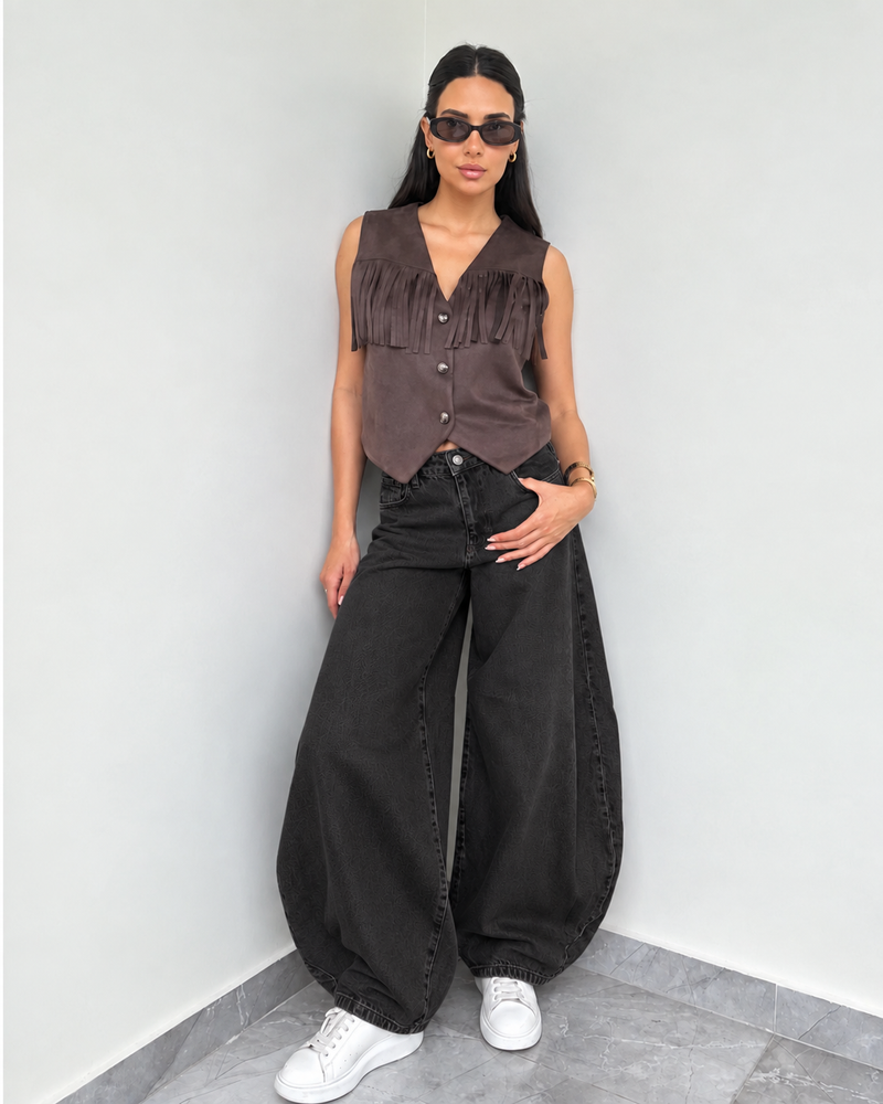 Balloon Fit Black Jeans 100% Cotton