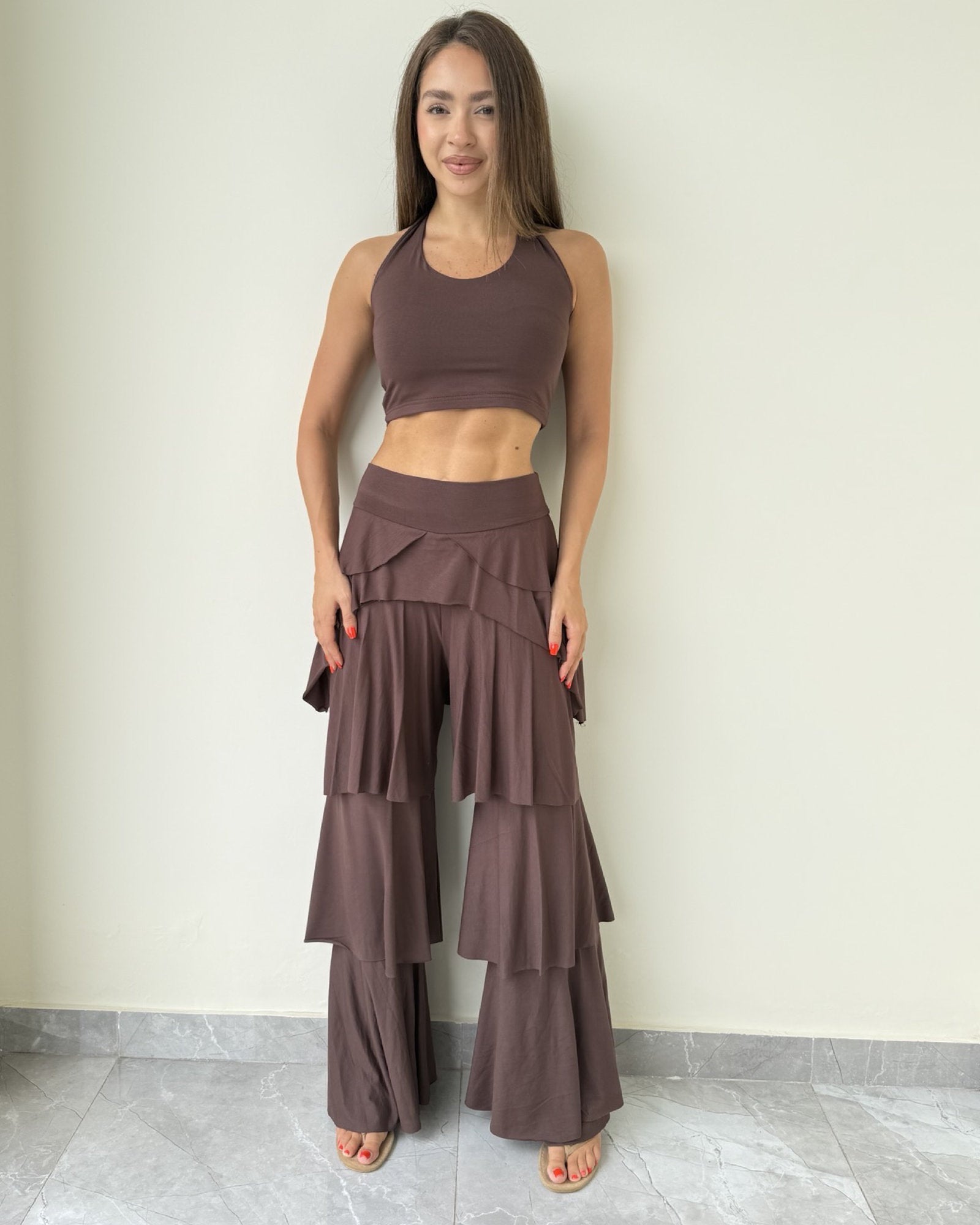 Bonbon Ruffle Set With Halter Neck Top