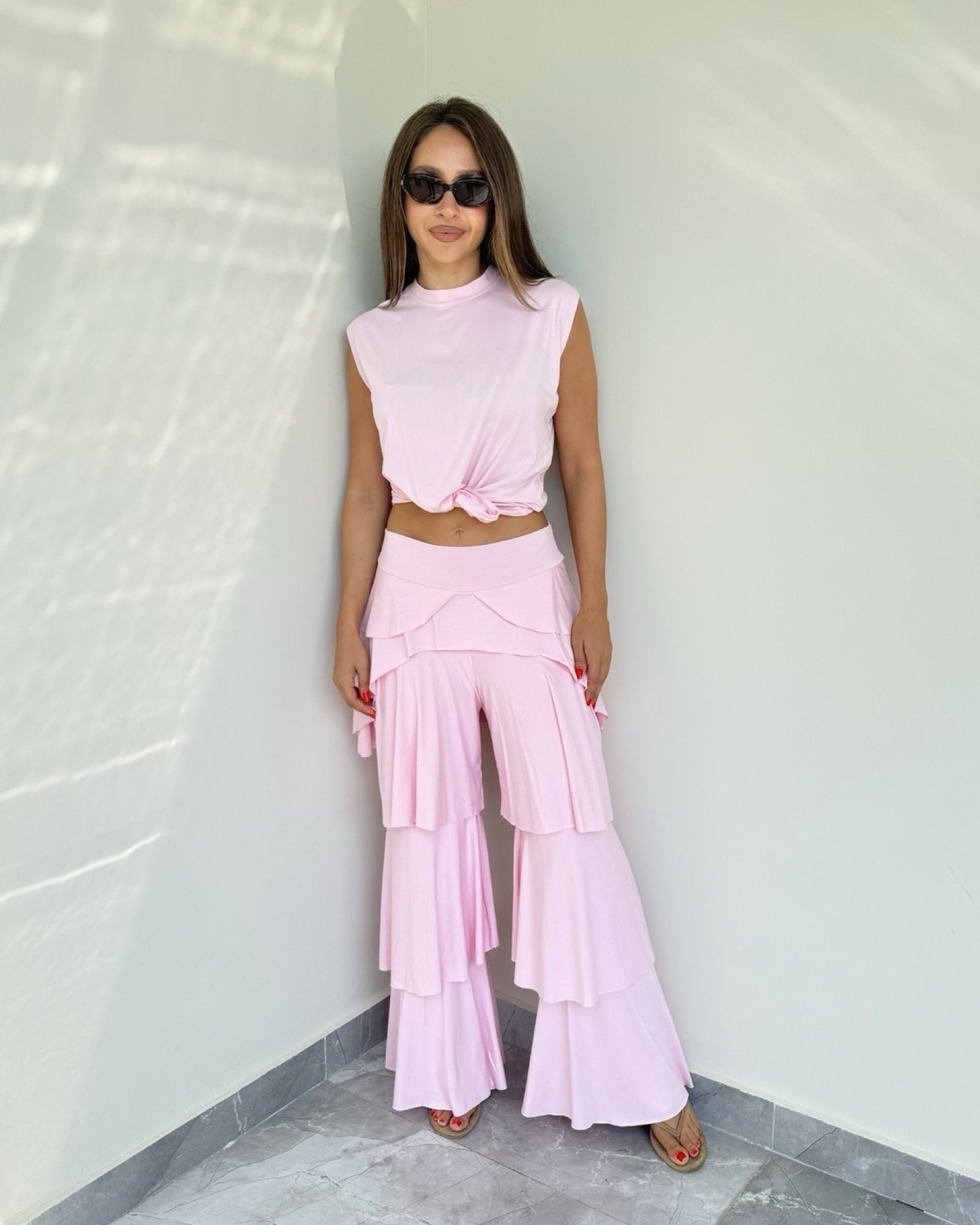 Bonbon Ruffle Set With Sleeveless Top