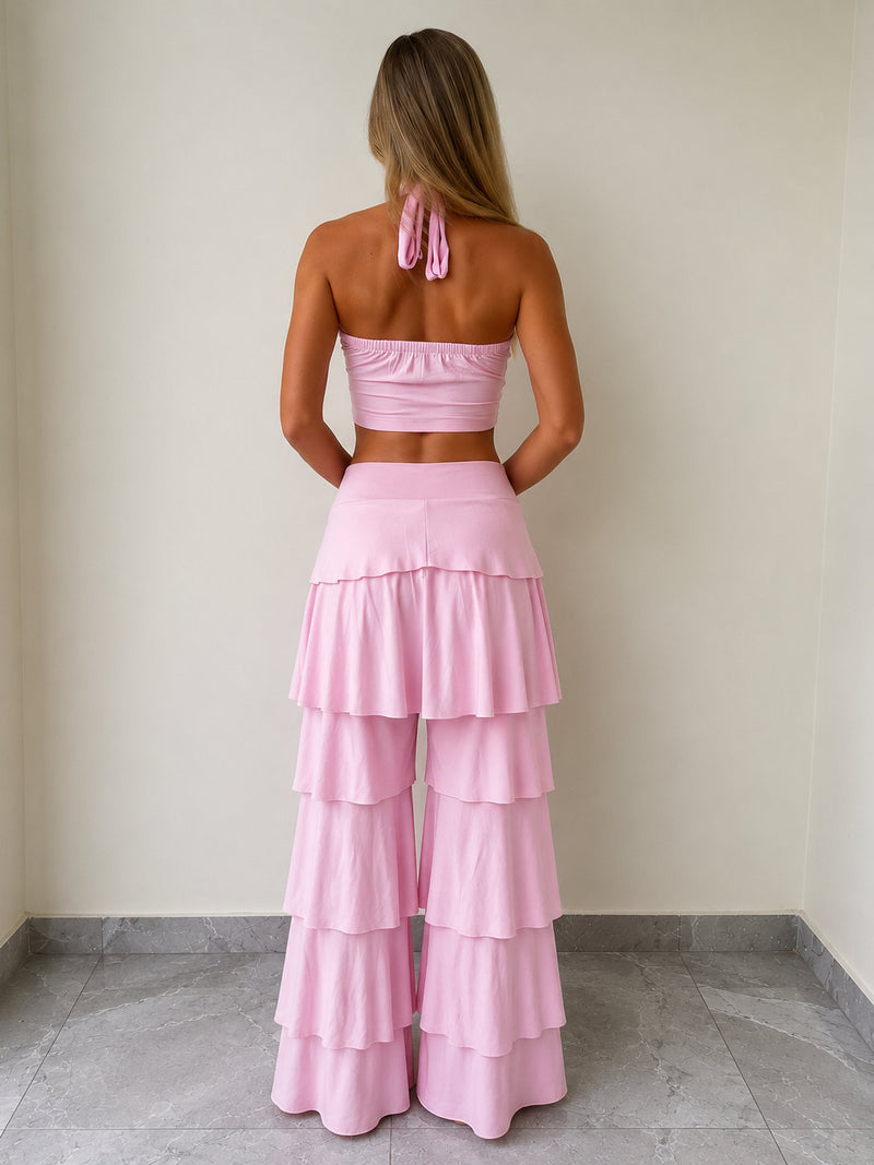 Bonbon Ruffle Set With Halter Neck Top