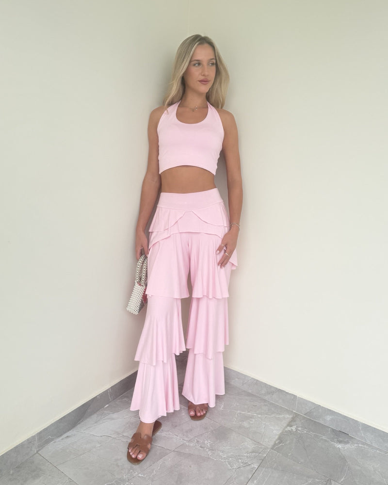 Bonbon Ruffle Set With Halter Neck Top